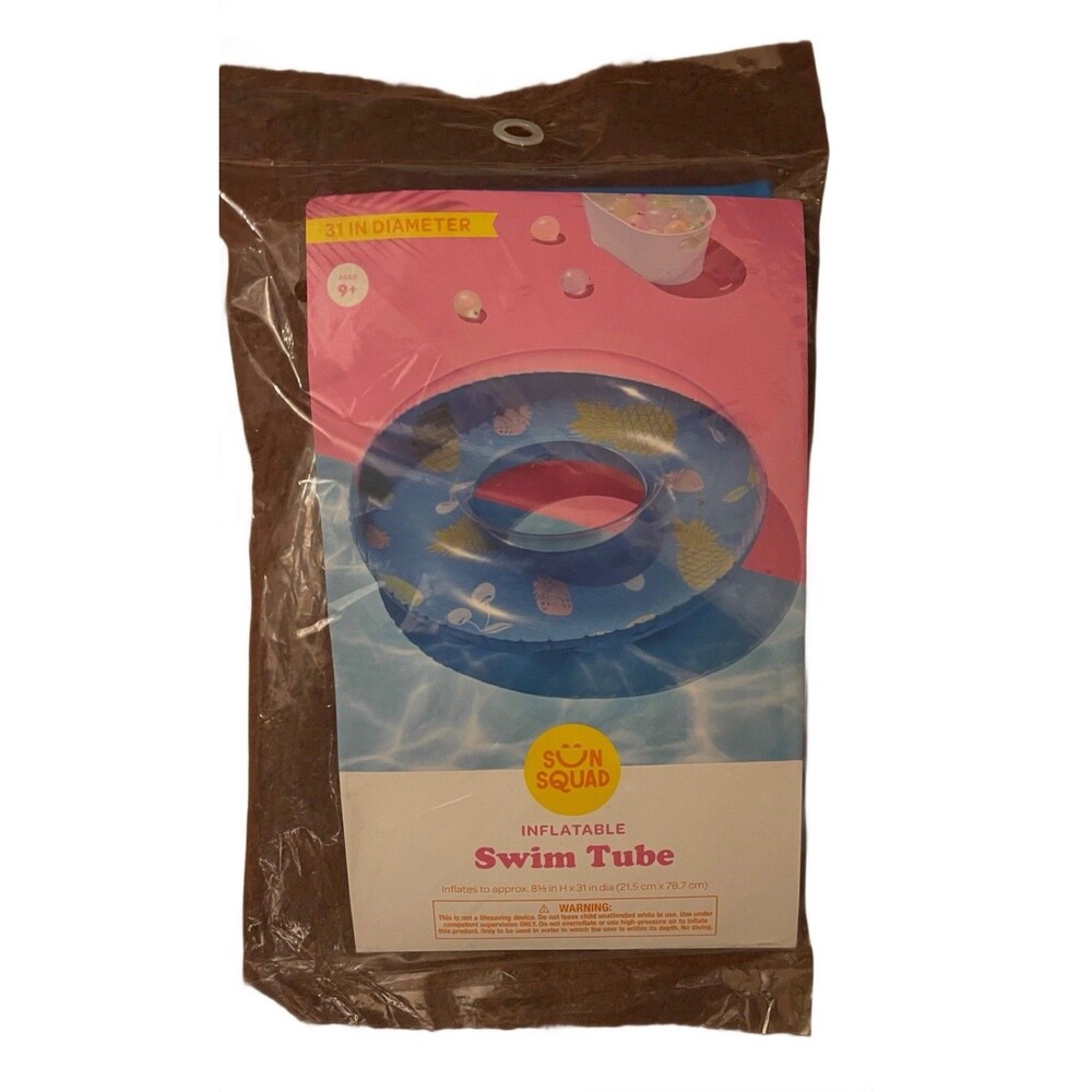 Sun Squad Inflatable Donut Swim Tube Pool Float - Blue with Fruit  31 Inch
